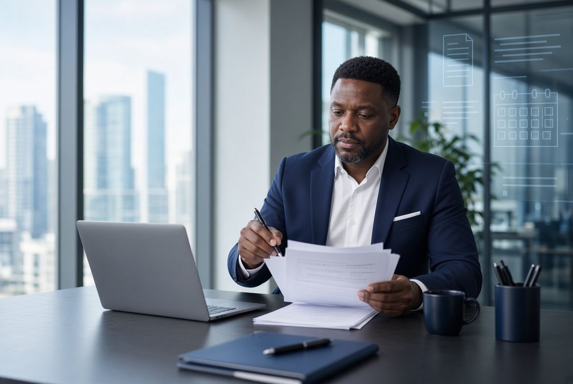 Commercial lease attorney reviewing a lease draft and preparing client counsel